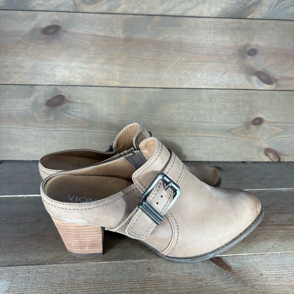 vionic cheyenne womens size 8.5 shoes brown leather slip on heel mules clogs - Picture 2 of 8